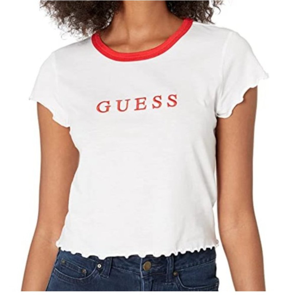GUESS White and Red Tee